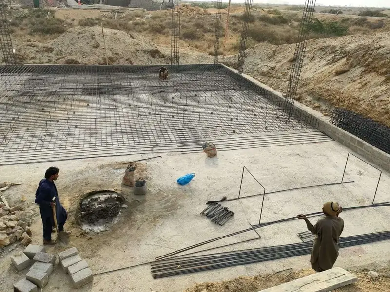 Raft foundation steel fixing on a residential site